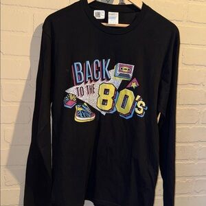 80's shirt retro style Long Sleeve NEW Black high tops cassette print